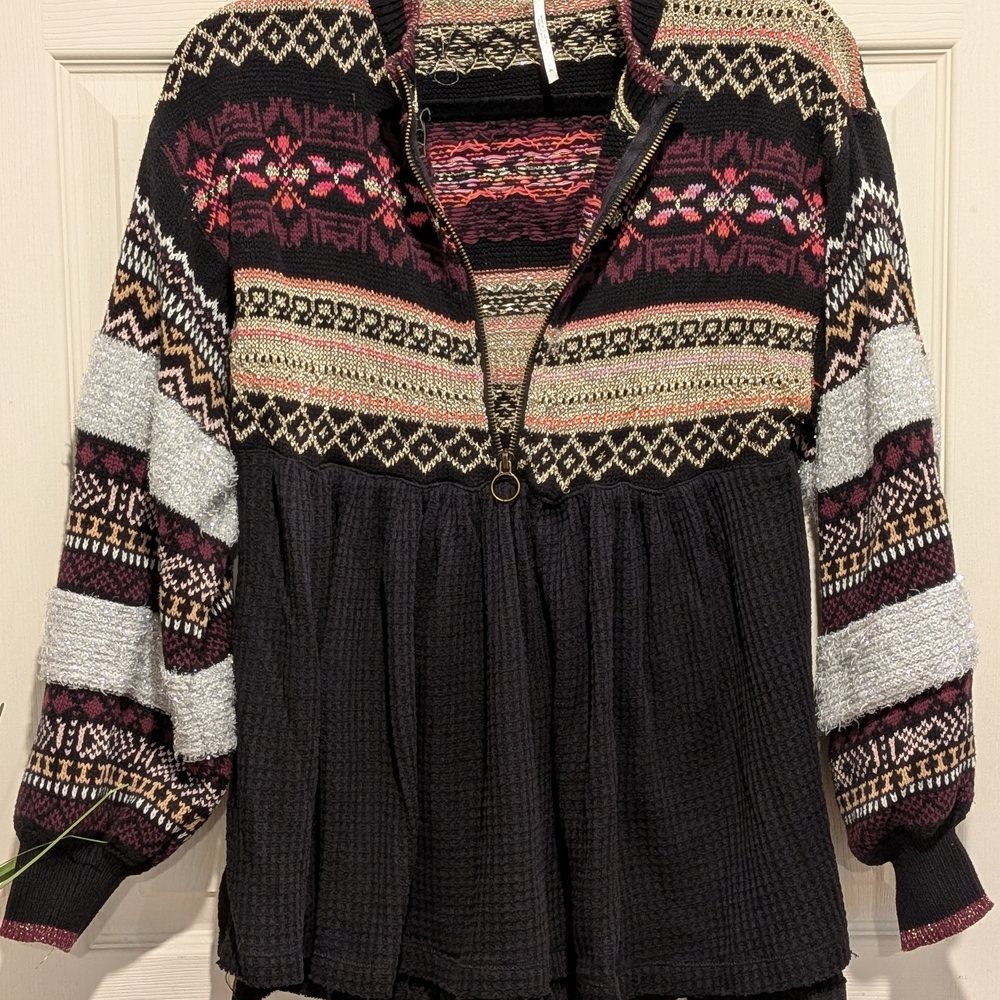 Free People Black and Gold Knit Cardigan - Picture 3 of 9